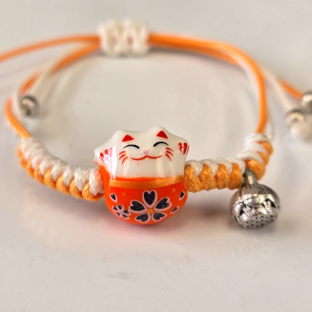 🍒🍒 Lucky Cat Orange & White Handmade Bracelet ❗️Price Firm❗️